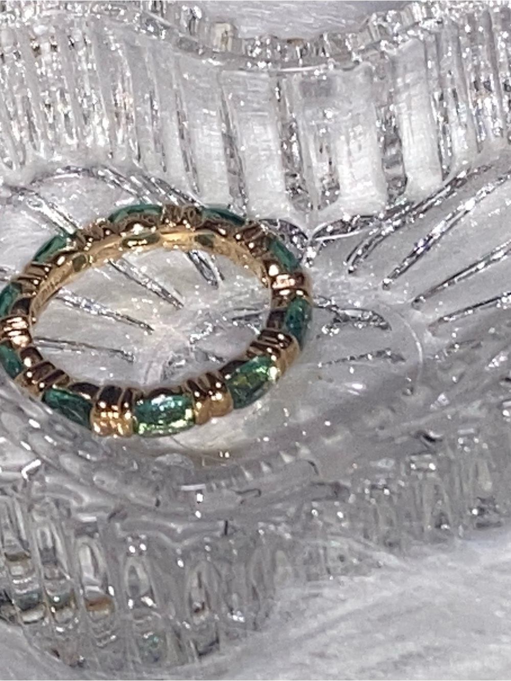 JBK Vintage Gold-Tone Ring with Green Gemstone Eternity Style